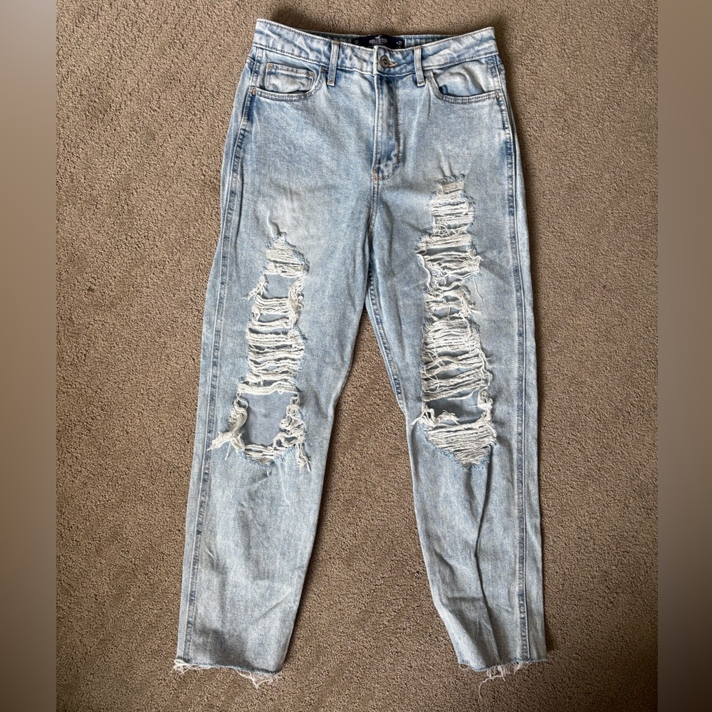 Hollister Light Blue High-Rise Distressed Jeans